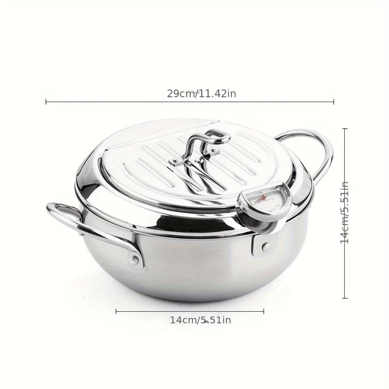 Tempura Deep Fry Pot Stainless Steel Thermometer Japanese Style Cookware