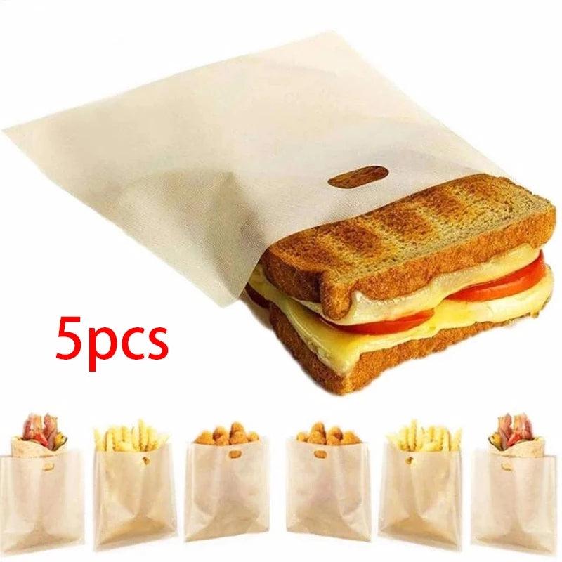 5pcs Reusable Toaster Bags Non Stick Bread Bags Sandwich Bags
