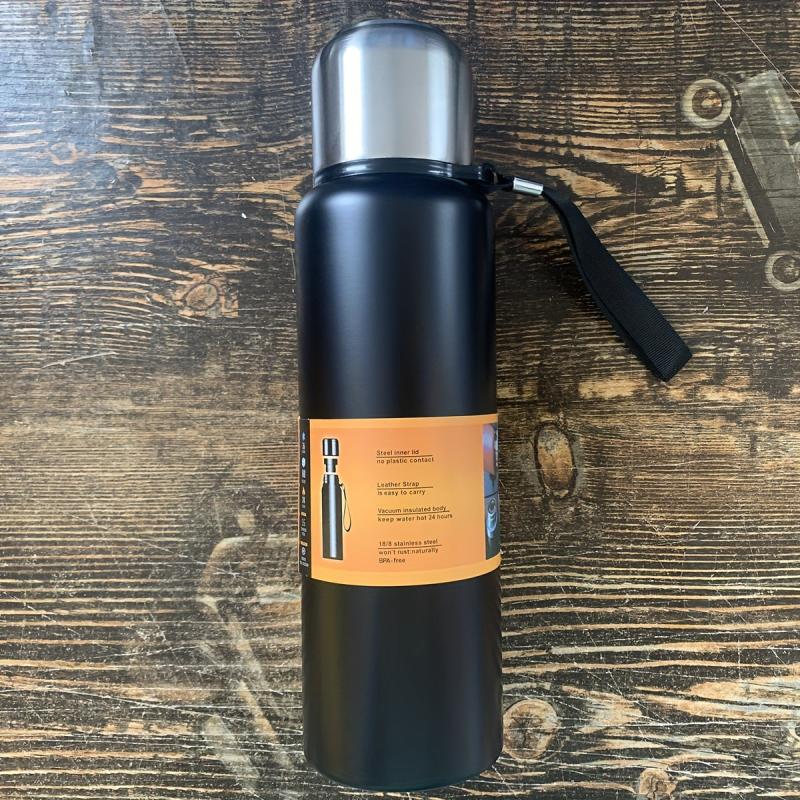 Stainless Steel Vacuum Bottle with Adjustable Strap 1L