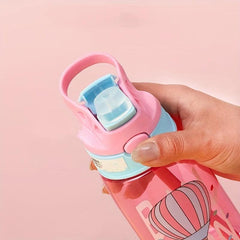 480ml Sports Water Bottle w/ Straw Hot Air Balloon Design Portable Travel Bottle