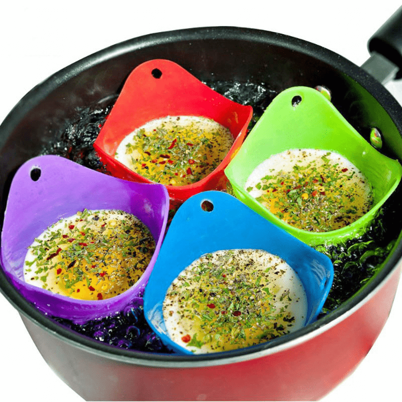 4pcs Silicone Egg Cooker Non Stick Poacher Steamed Egg Tray Kitchen Gadgets