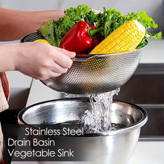 3pcs Stainless Steel Drain Basket with Double Handle