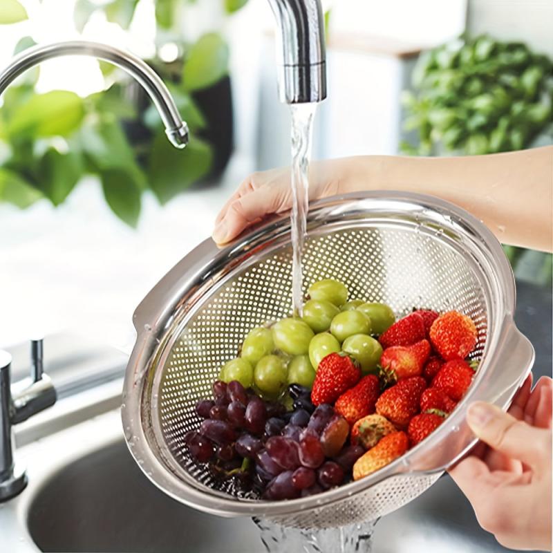3pcs Stainless Steel Drain Basket with Double Handle
