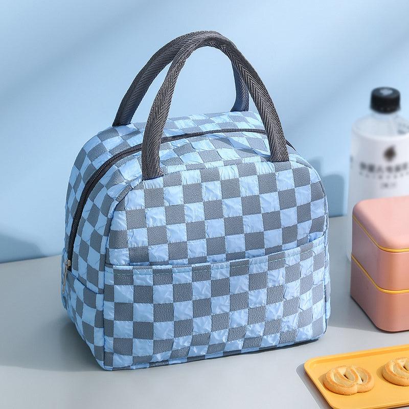 Checkered Insulated Lunch Bag Waterproof Picnic Bag Large Capacity