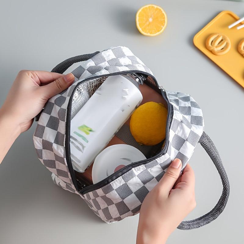 Checkered Insulated Lunch Bag Waterproof Picnic Bag Large Capacity