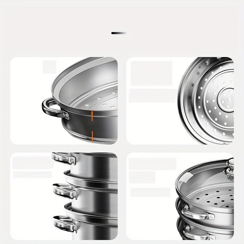 3 Tier Steamer Pot Set Stainless Steel Stockpot Multifunction Thick Steaming Pot