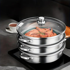 3 Tier Steamer Pot Set Stainless Steel Stockpot Multifunction Thick Steaming Pot