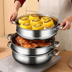 3 Tier Steamer Pot With Lid Stainless Steel Thickened Steaming Pot