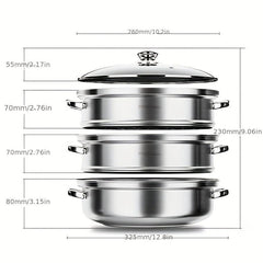3 Tier Steamer Pot With Lid Stainless Steel Thickened Steaming Pot