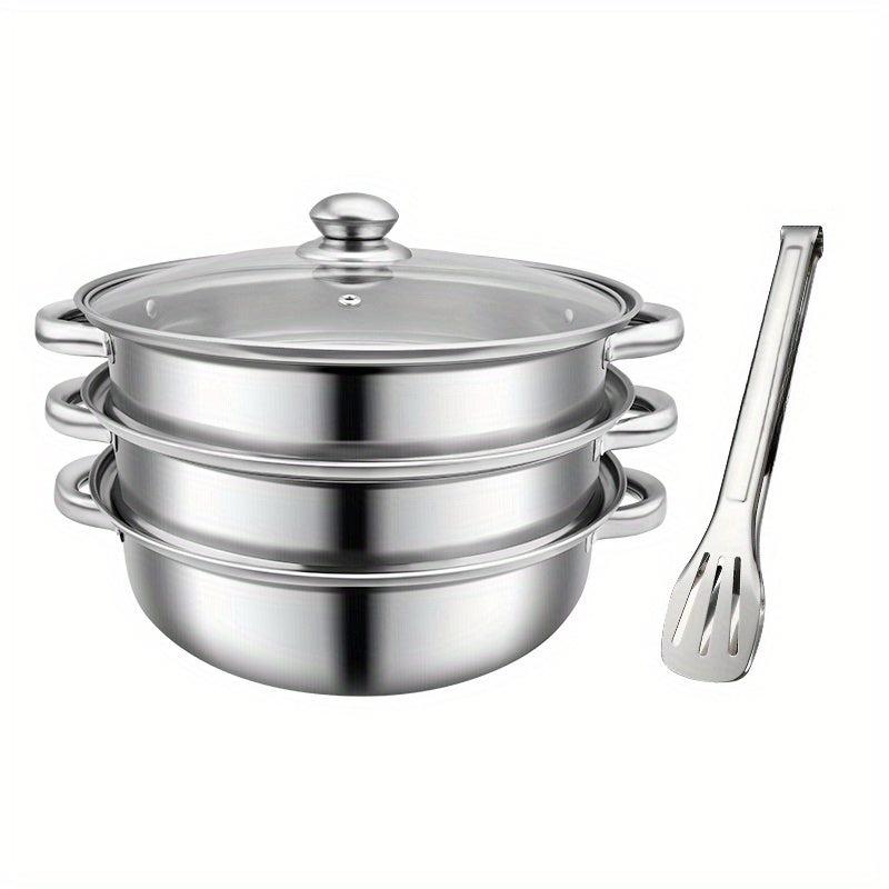 3 Tier Steamer Pot With Lid Stainless Steel Thickened Steaming Pot