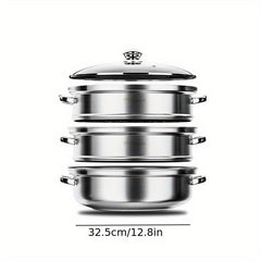 3 Tier Steamer Pot With Lid Stainless Steel Thickened Steaming Pot