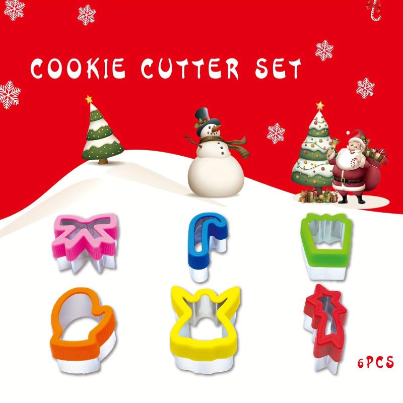 6pcs Christmas Biscuit Cutters Cookie Stamps Plunger Cutter Fondant Molds