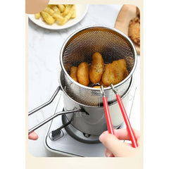 Stainless Steel Tempura Frying Pot with Strainer Basket and Tong