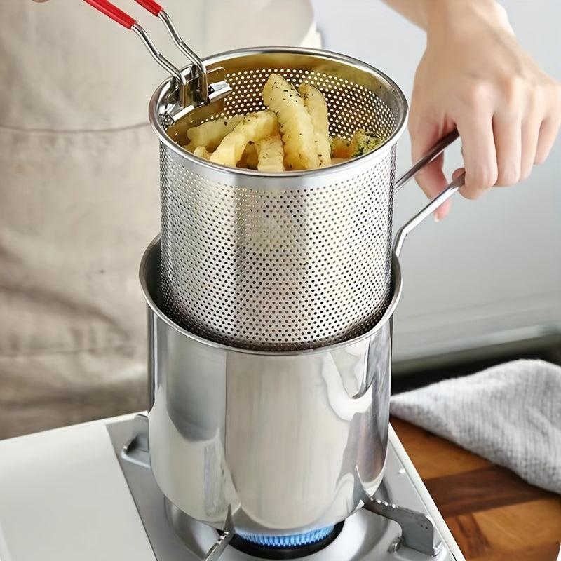 Stainless Steel Tempura Frying Pot with Strainer Basket and Tong