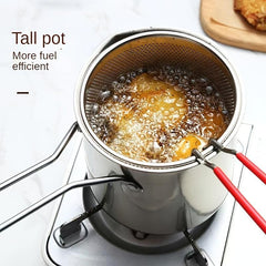 Stainless Steel Tempura Frying Pot with Strainer Basket and Tong