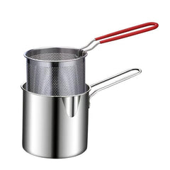 Stainless Steel Tempura Frying Pot with Strainer Basket and Tong