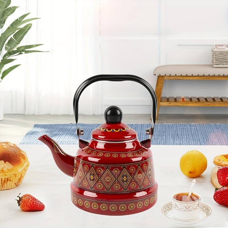 Red Enamel Memory Flower Pot Retro Nostalgic  Home Kettle