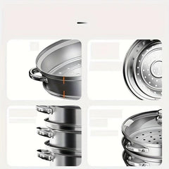 3 Tier Steamer Pot With Lid Stainless Steel 25x23cm Kitchen Utensils