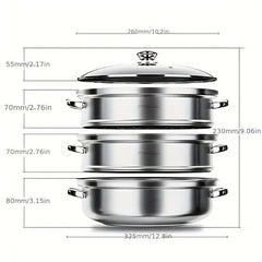 3 Tier Steamer Pot With Lid Stainless Steel 25x23cm Kitchen Utensils