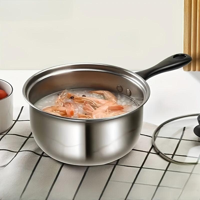 1pc Stainless Steel Saucepan with Glass Cover Ergonomic Handle