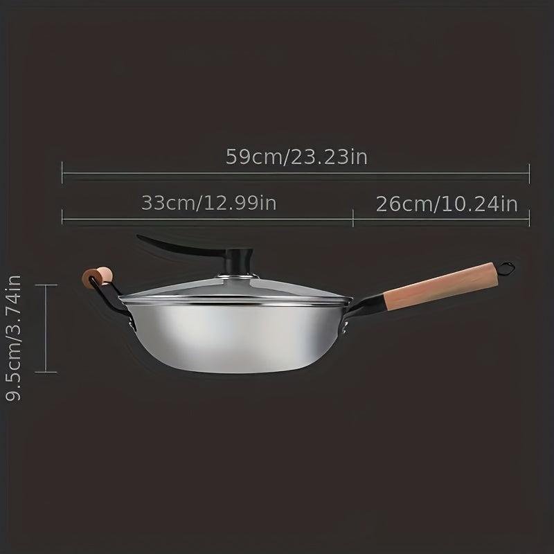 Non Stick Wok With Lid 32 Stainless Steel Honeycomb Coating Deep Frying Pan