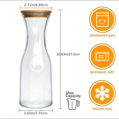 2pcs 35 Oz Glass Water Bottle With Wooden Cap - Home Kitchen Supplies