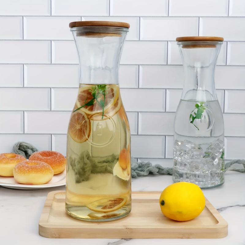 2pcs 35 Oz Glass Water Bottle With Wooden Cap - Home Kitchen Supplies