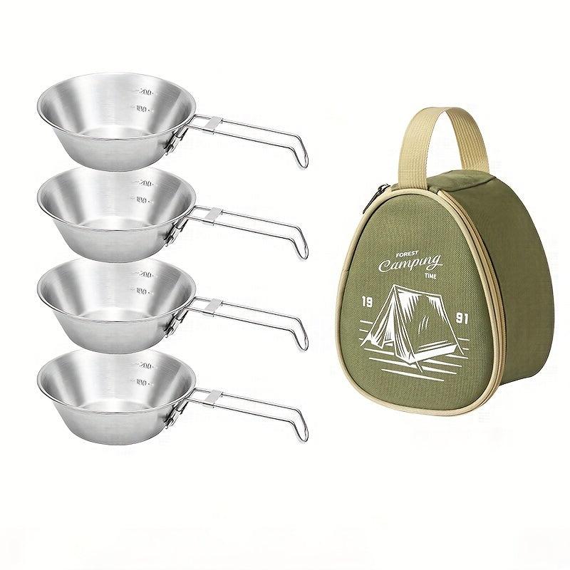 4pcs Foldable Stainless Steel Camping Bowl with Storage Bag