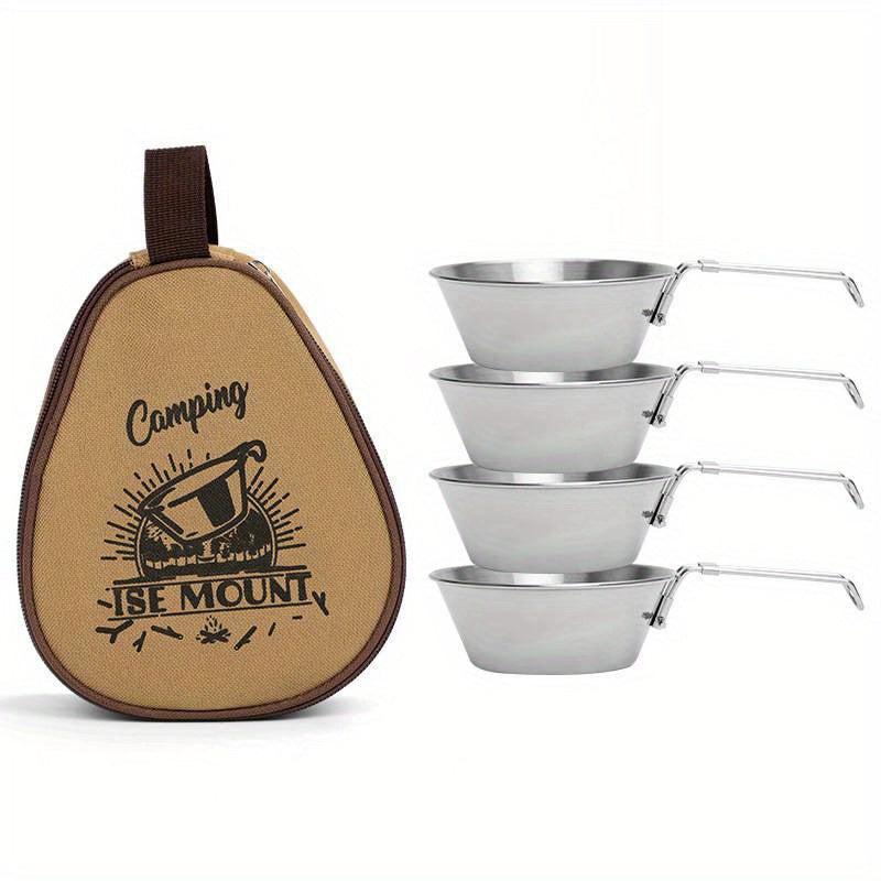 4pcs Foldable Stainless Steel Camping Bowl with Storage Bag