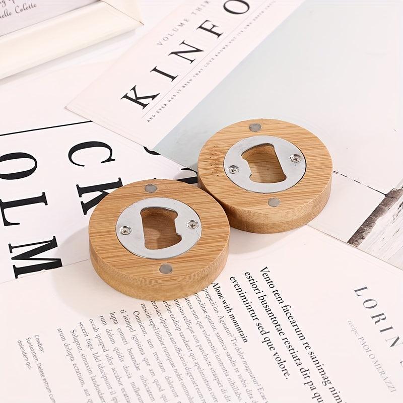 Bamboo Bottle Opener Fridge Magnet Stainless Steel Round Opener