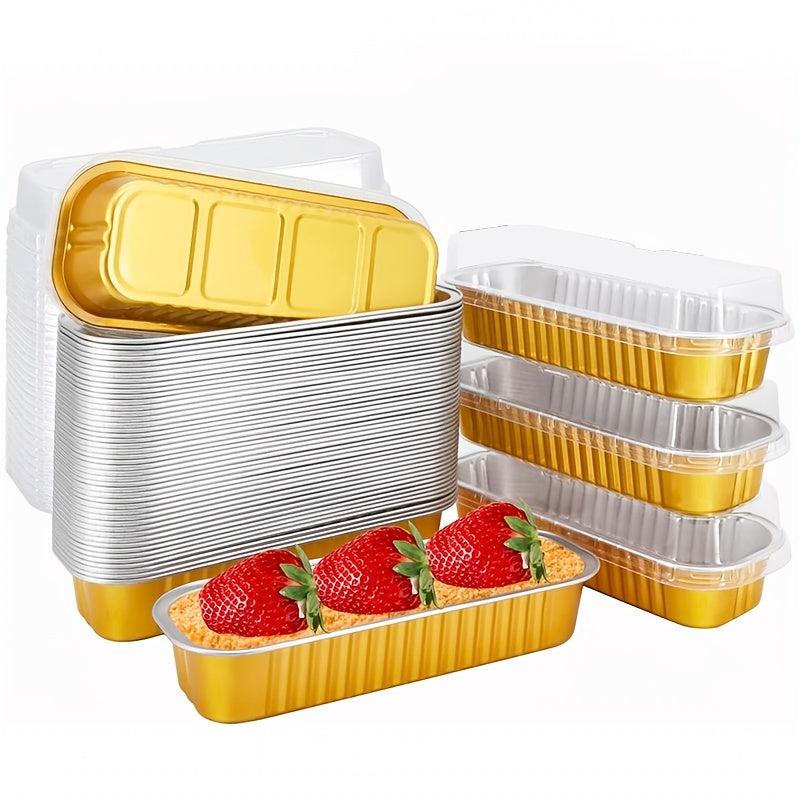 50pcs Disposable Baking Tin Foil Pan With Lid for Mini Brownies Muffins