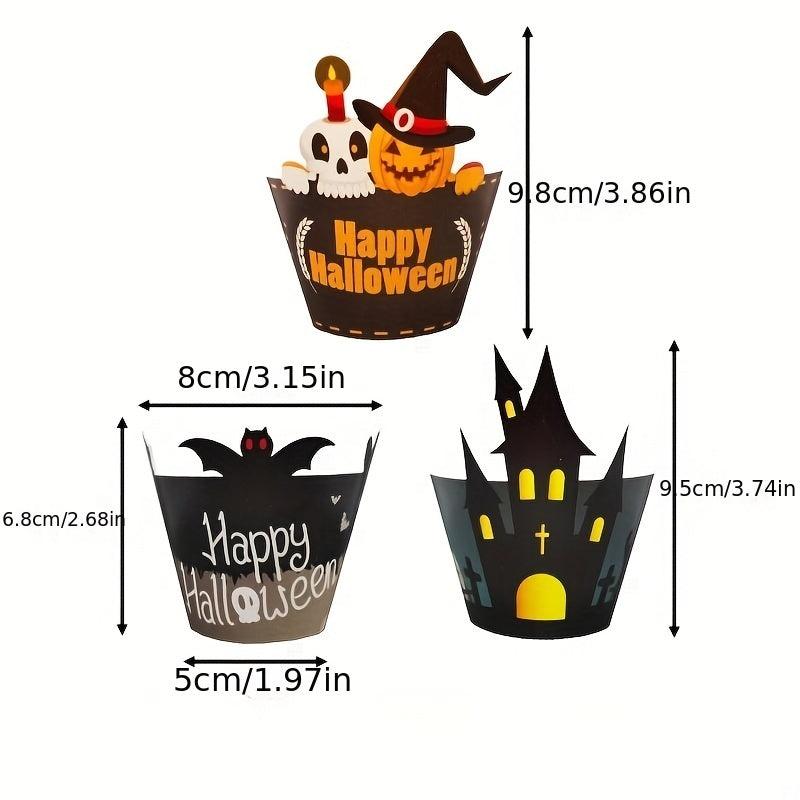 24pcs Halloween Cake Decoration Cupcake Wrappers & Toppers Set
