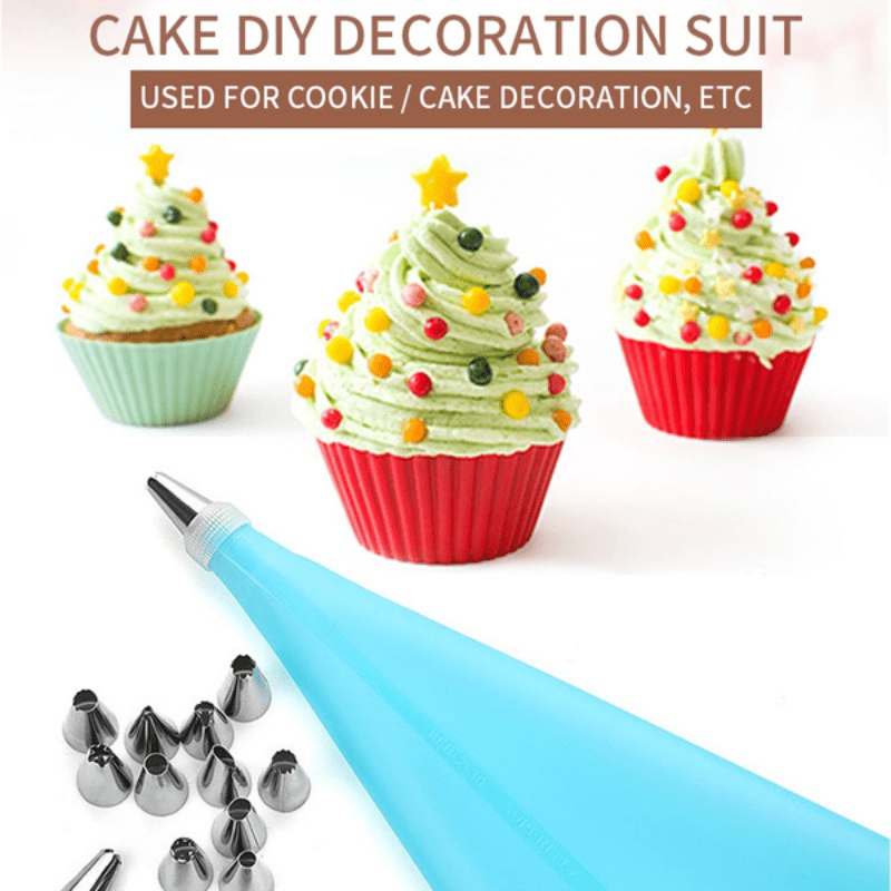 16PCS Silicone Pastry Bag Tips Cake Icing Piping Cream Decorating Tools