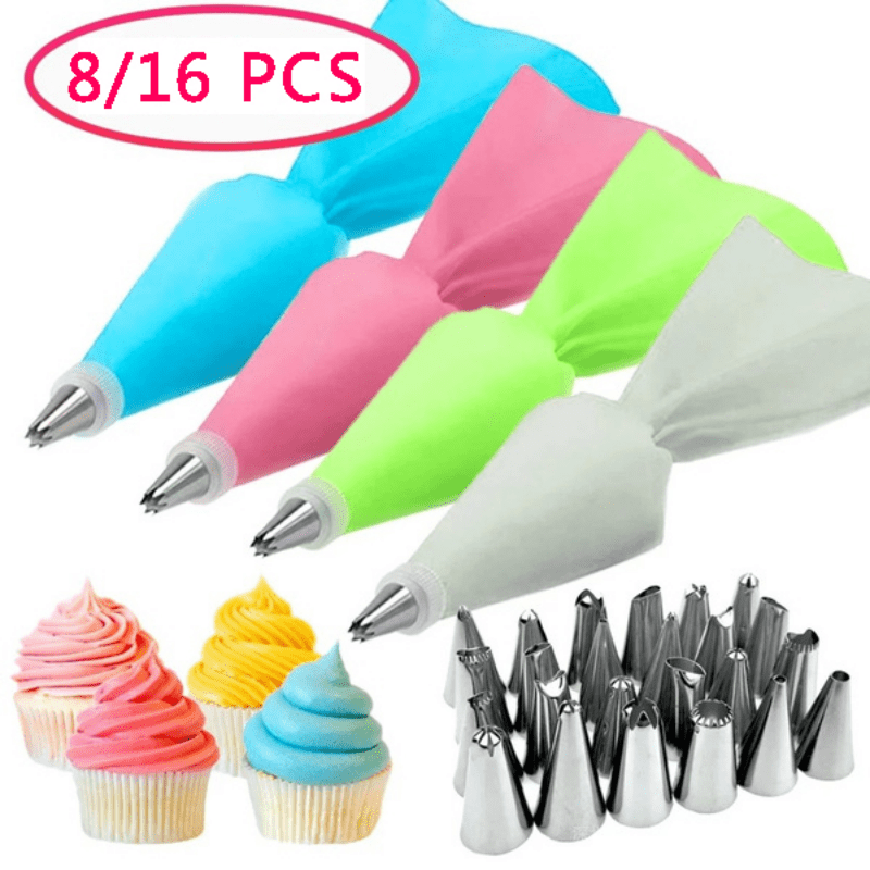 16PCS Silicone Pastry Bag Tips Cake Icing Piping Cream Decorating Tools