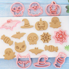 8pcs Halloween Cookie Cutters Cartoon Cookie Embossers