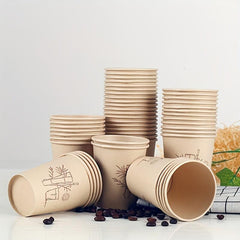 50pcs Fiber Disposable Cup 9 Oz Bamboo Pattern Paper Cup Household Business