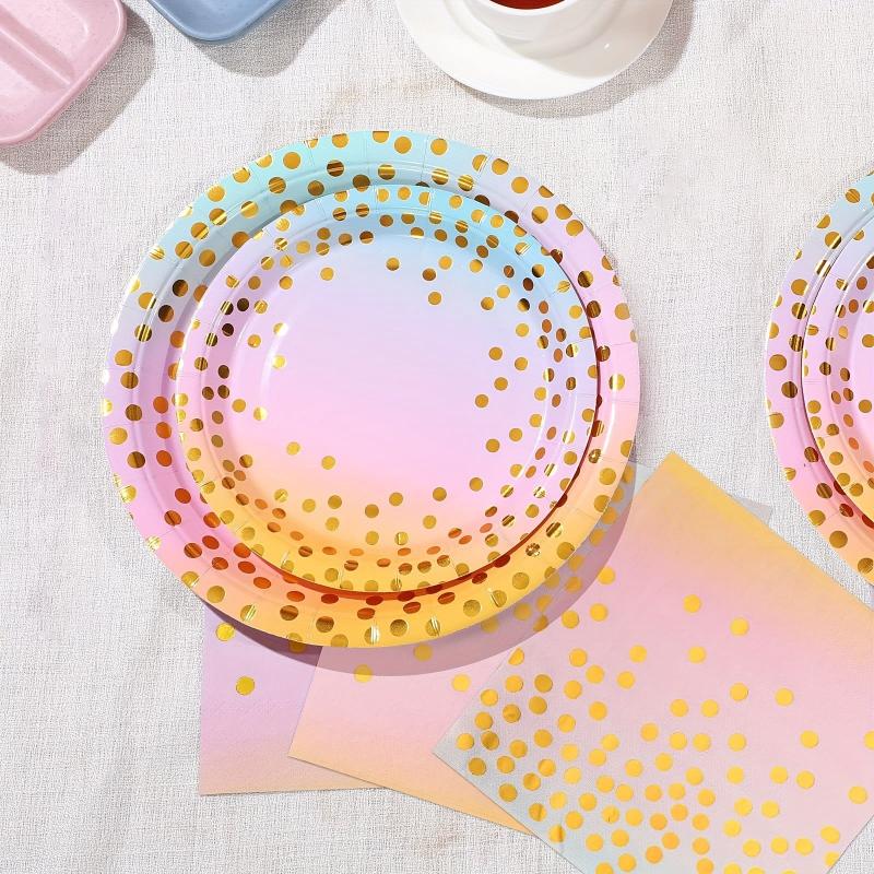 30pcs 10 Guest Party Supplies Disposable Tableware Set Pink Golden Decor