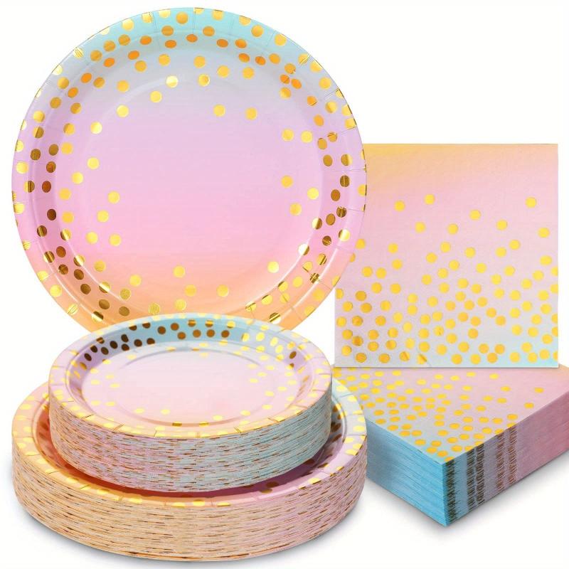 30pcs 10 Guest Party Supplies Disposable Tableware Set Pink Golden Decor