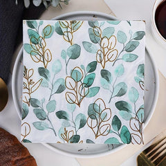 20pcs Green Leaves Painting Napkin for Wedding Decor