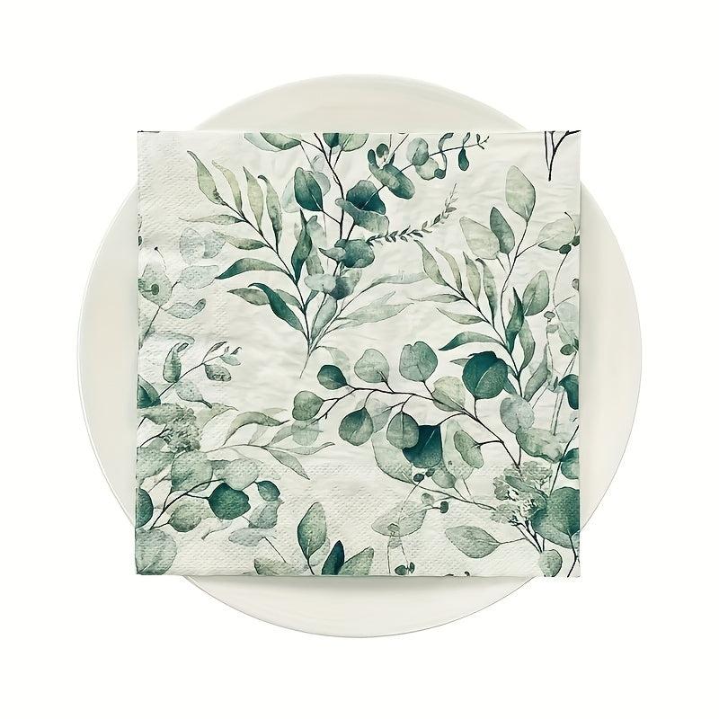 20 Eucalyptus Leaves Paper Napkins Soft 2 Ply Boho Wedding Cocktail Beverage