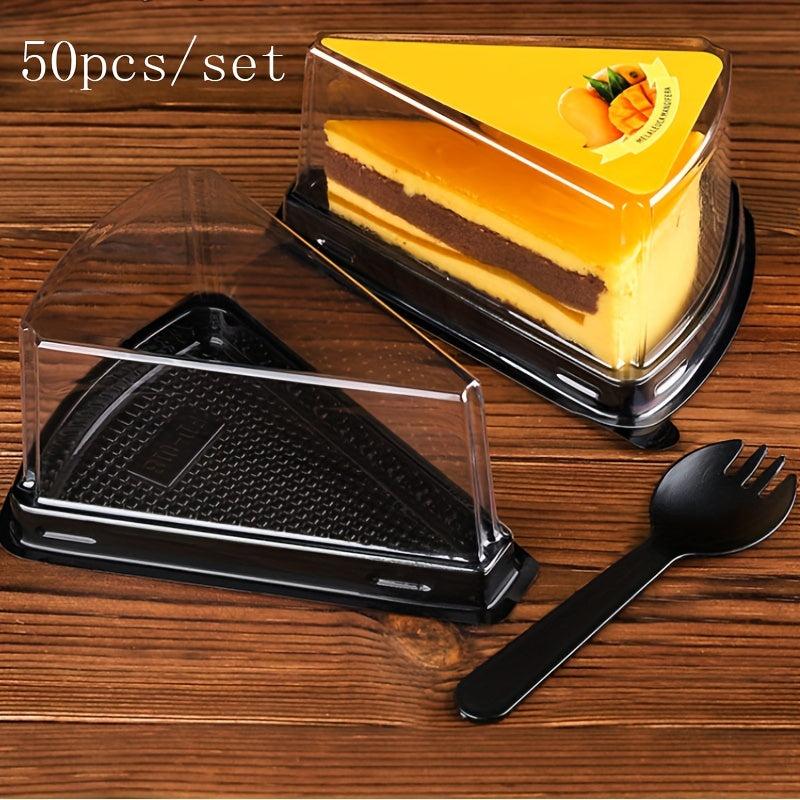 50 Pcs Cake Slice Container Clear Plastic Triangle Dessert Cake Box