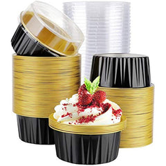 50pcs Reusable Aluminum Foil Baking Cups with Lids for Cupcakes Desserts Parties