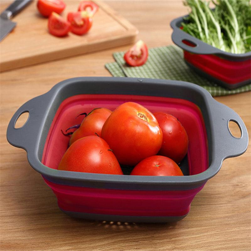 Silicone Collapsible Colander Set - 2 Pack Square Strainer with Handle