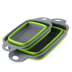 Silicone Collapsible Colander Set - 2 Pack Square Strainer with Handle