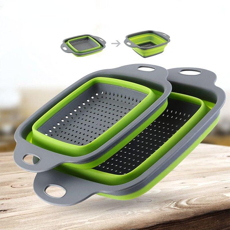 Silicone Collapsible Colander Set - 2 Pack Square Strainer with Handle