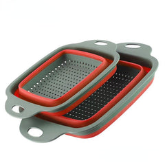 Silicone Collapsible Colander Set - 2 Pack Square Strainer with Handle