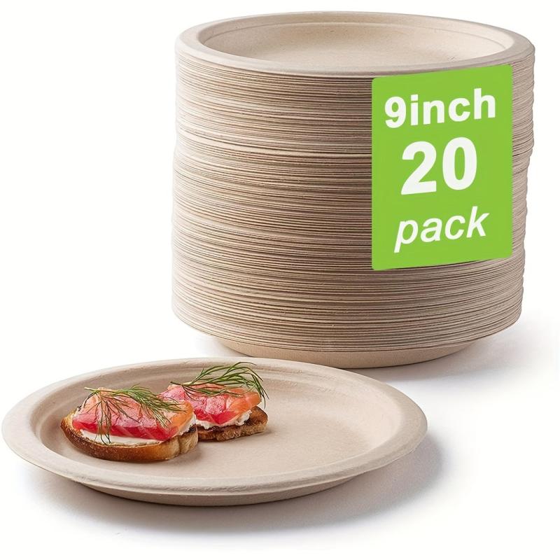 20-Pack Biodegradable Compostable Heavy Duty Paper Plates
