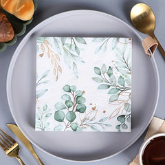 20pcs Green Foliage Eucalyptus Leaves Paper Napkins for Parties