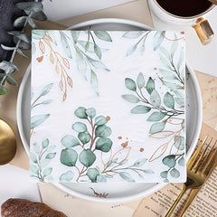 20pcs Green Foliage Eucalyptus Leaves Paper Napkins for Parties