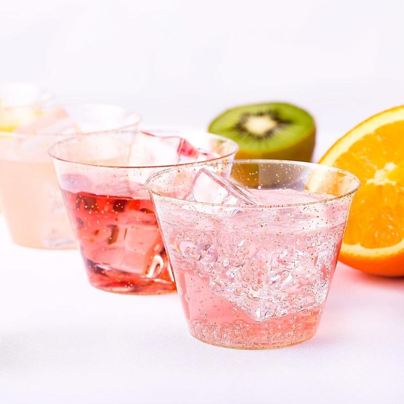10pcs Glitter Disposable Cups 9oz Plastic Shot Glasses for Parties Wedding